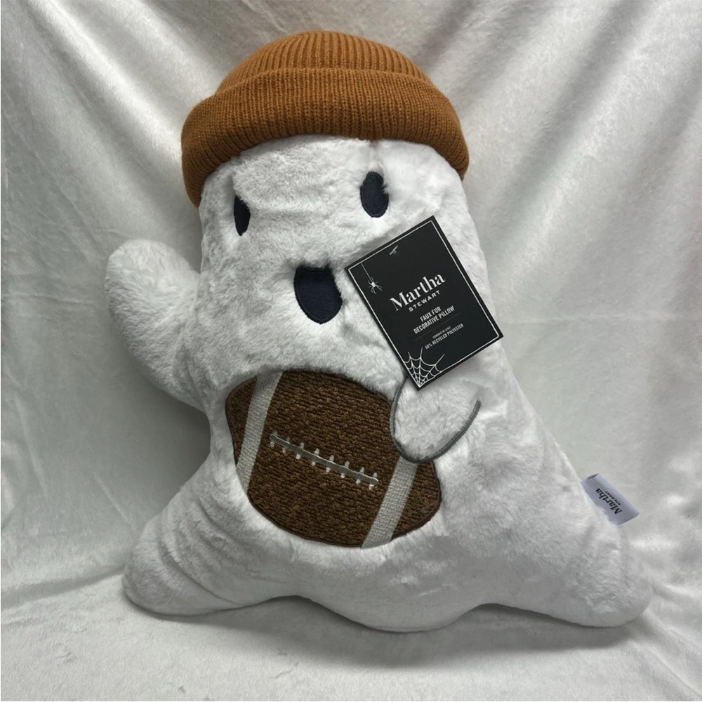Martha Stewart Ghost Plush with Football and Brown Hat Fall Halloween